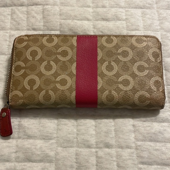 Coach Brown and Red Geometric Pattern Wallet - Picture 3 of 4